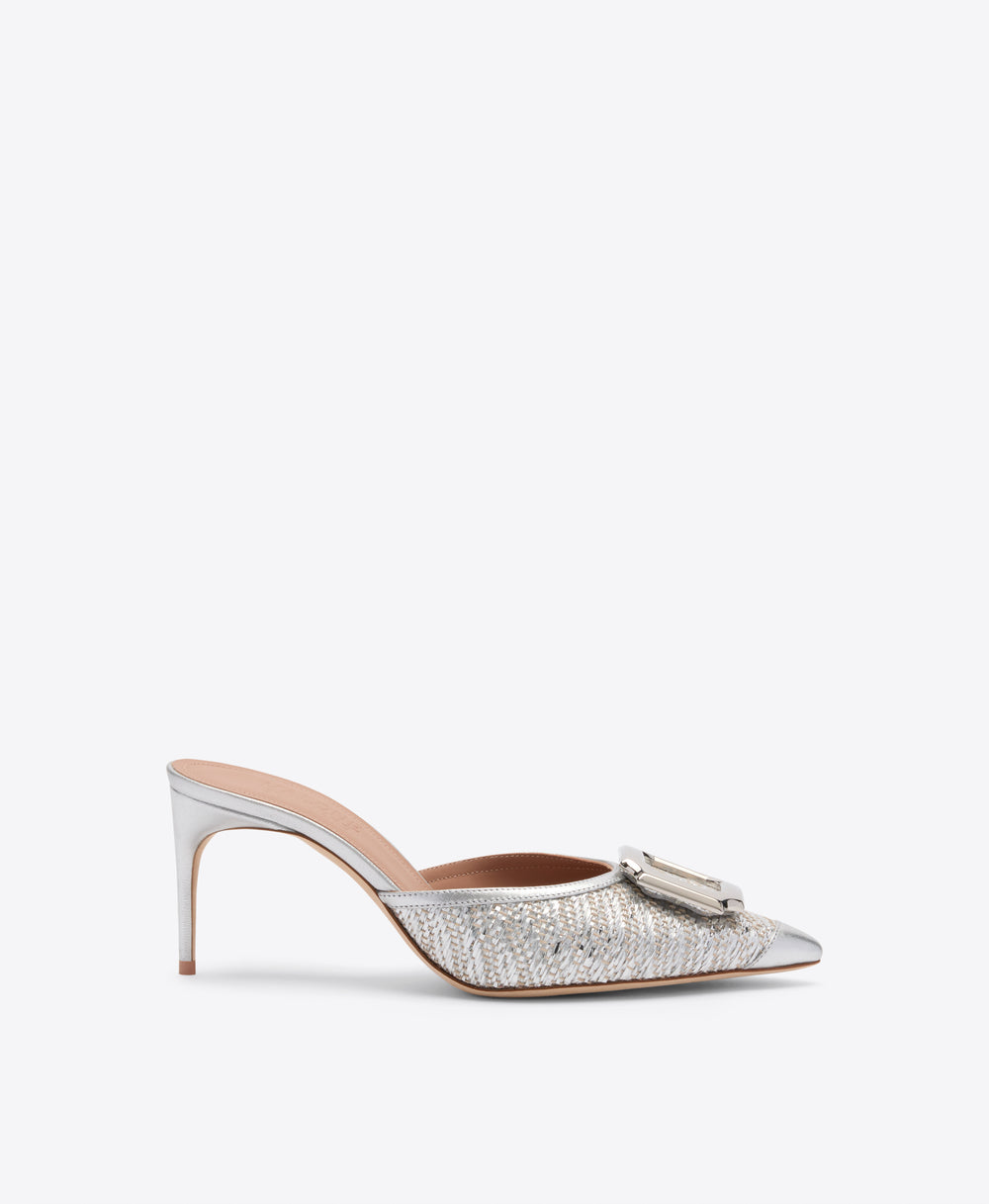 Mona 70 Silver Metallic Raffia Mules Malone Souliers