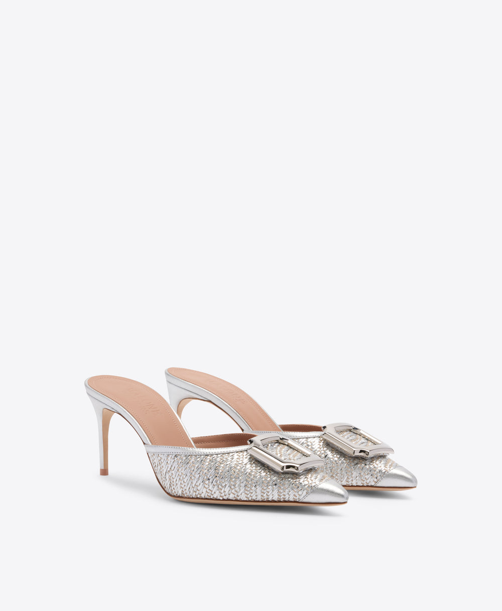 Mona 70 Silver Metallic Raffia Mules Malone Souliers
