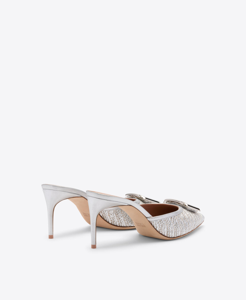 Mona 70 Silver Metallic Raffia Mules Malone Souliers