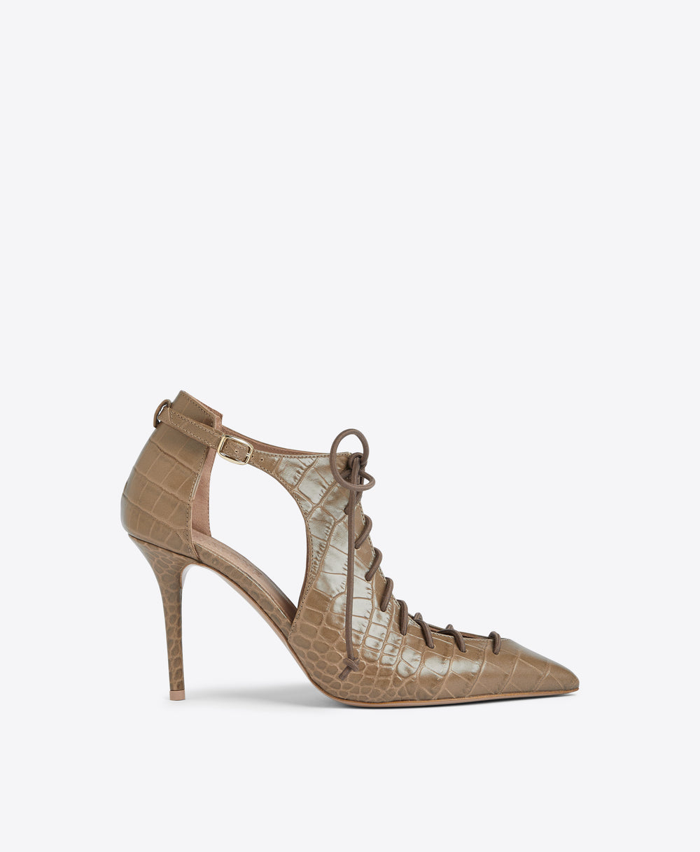 Malone Souliers Montana 85 Taupe Embossed Leather Pumps