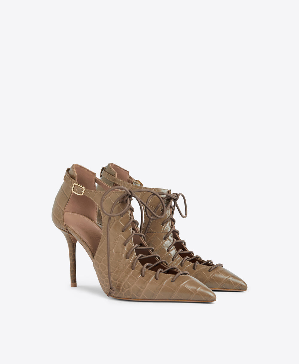 Malone Souliers Montana 85 Taupe Embossed Leather Pumps