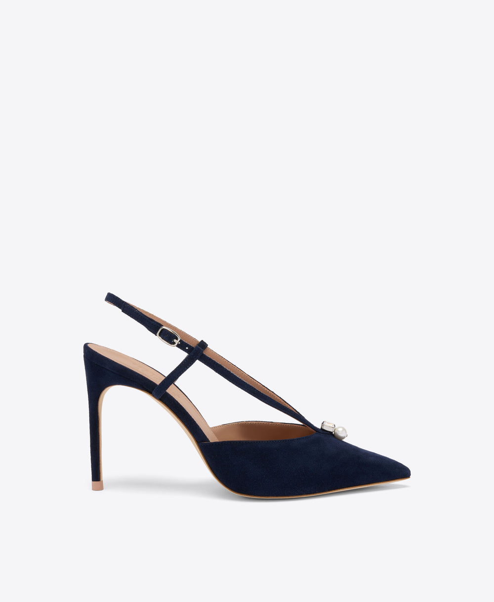 Moore 90 Navy Suede Slingbacks Malone Souliers