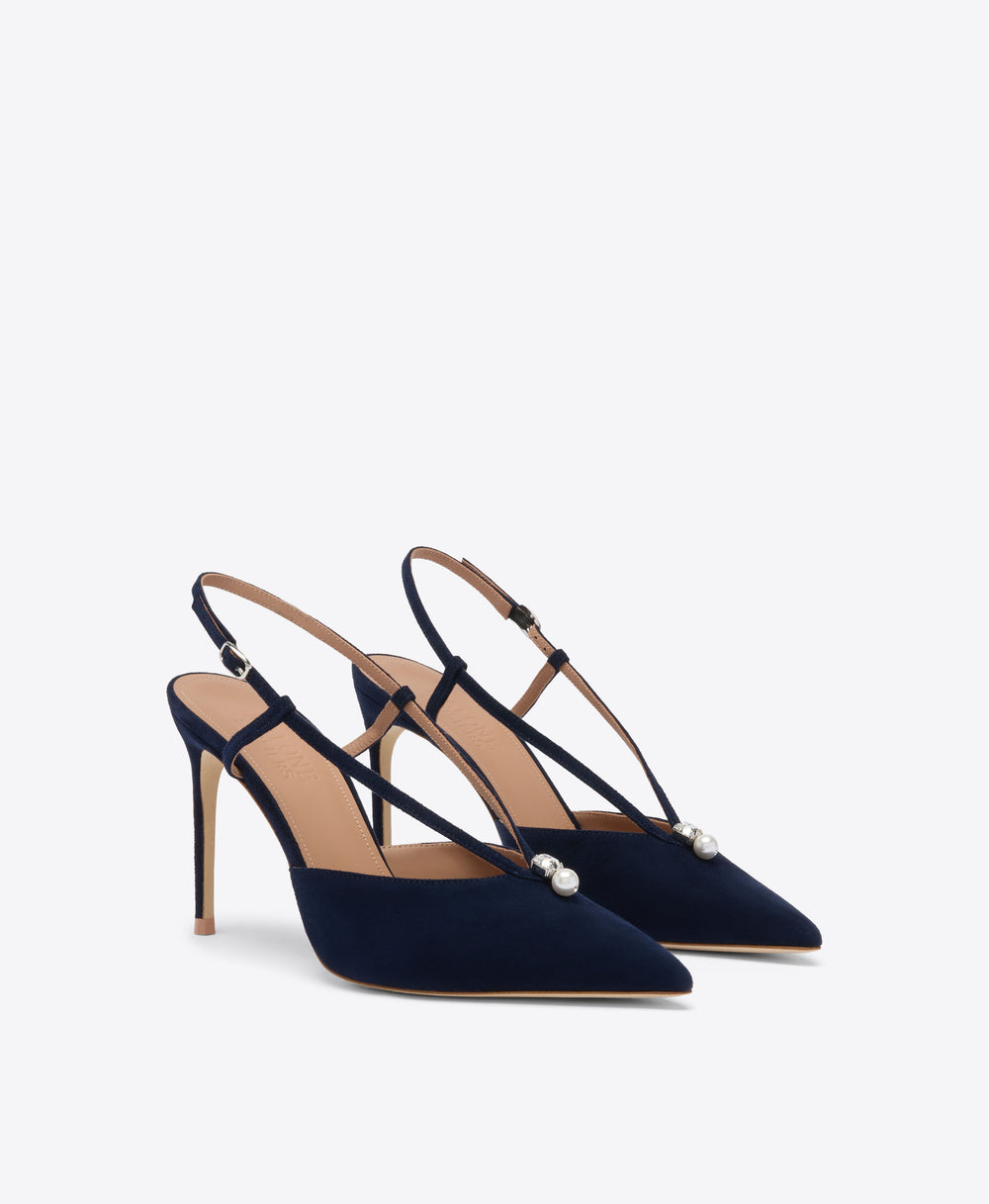 Moore 90 Navy Suede Slingbacks Malone Souliers