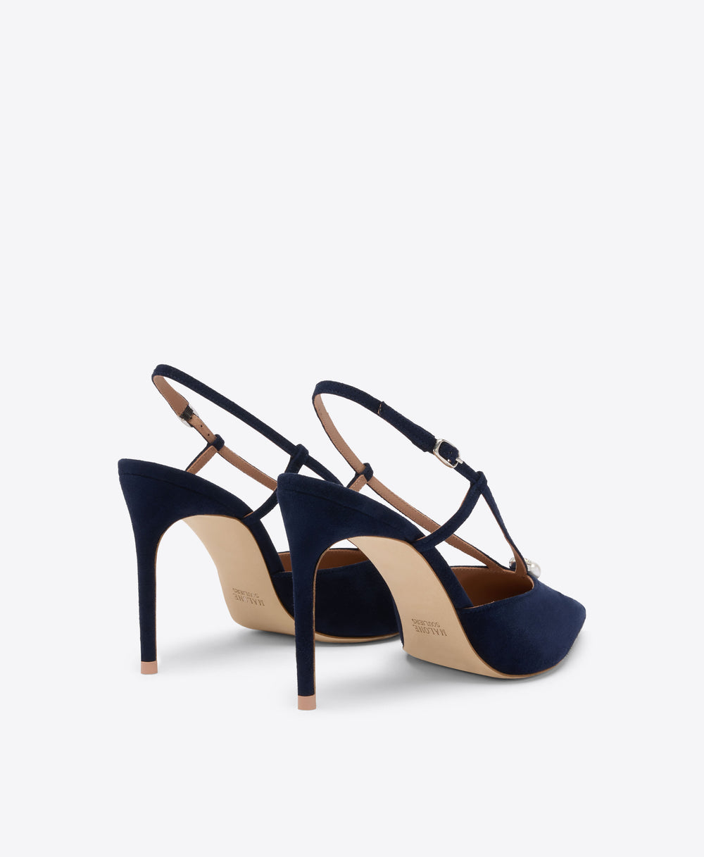 Moore 90 Navy Suede Slingbacks Malone Souliers