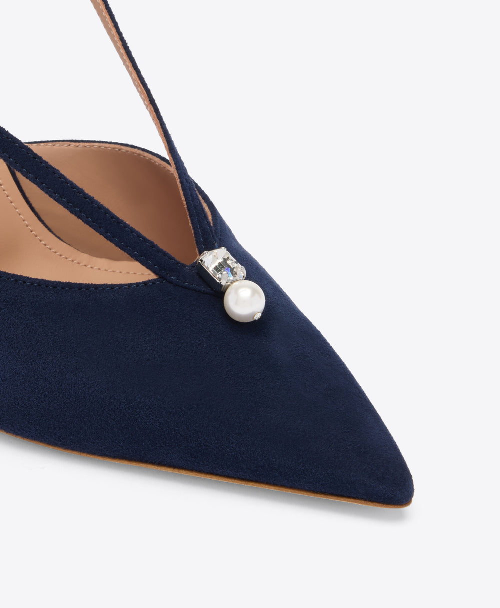 Moore 90 Navy Suede Slingbacks Malone Souliers