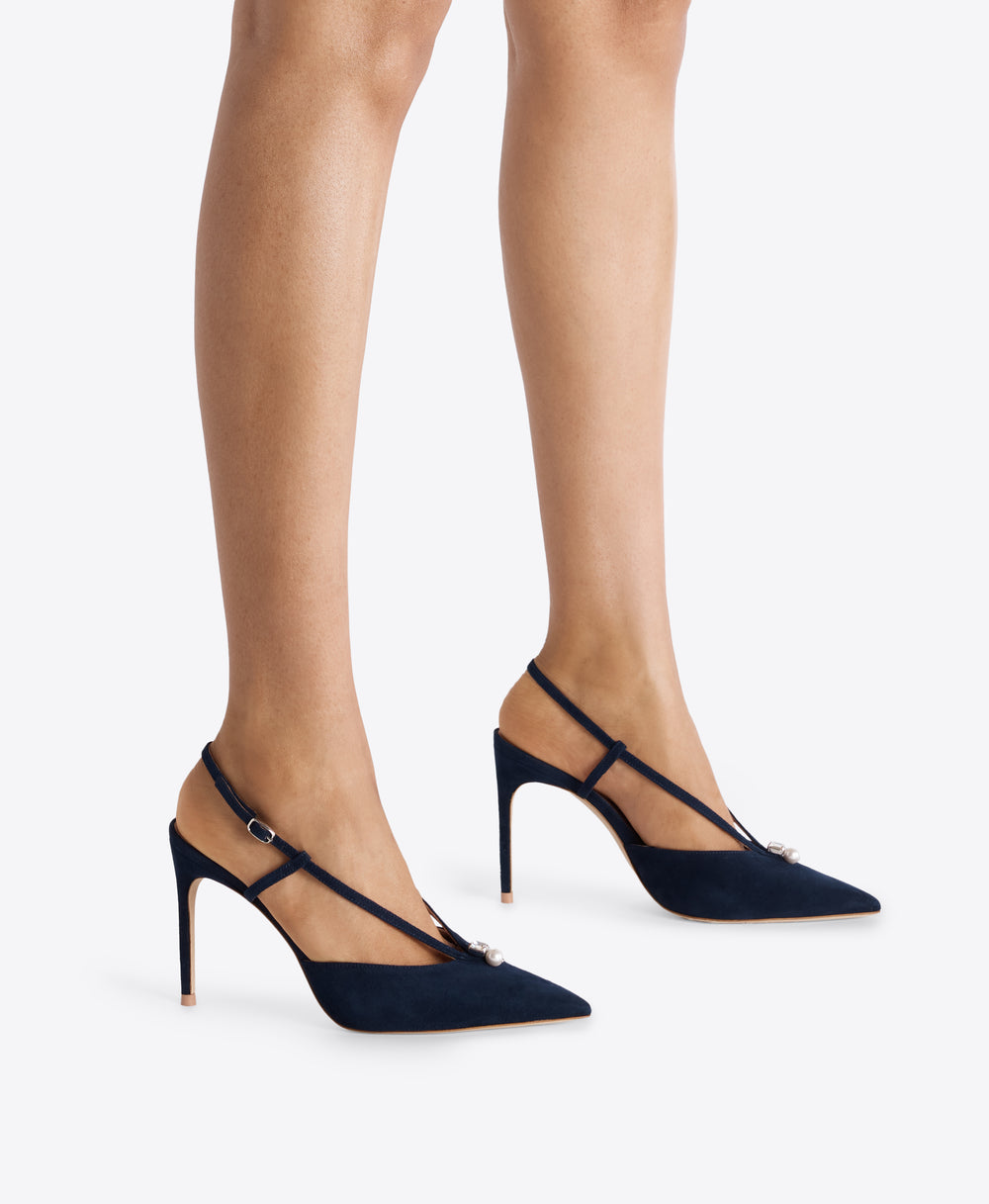 Moore 90 Navy Suede Slingbacks Malone Souliers