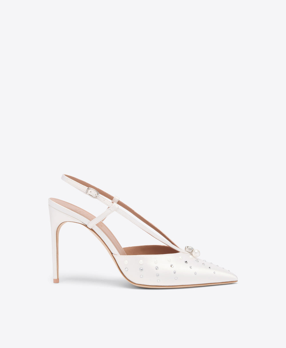 Moore 90 White Satin Slingbacks Malone Souliers