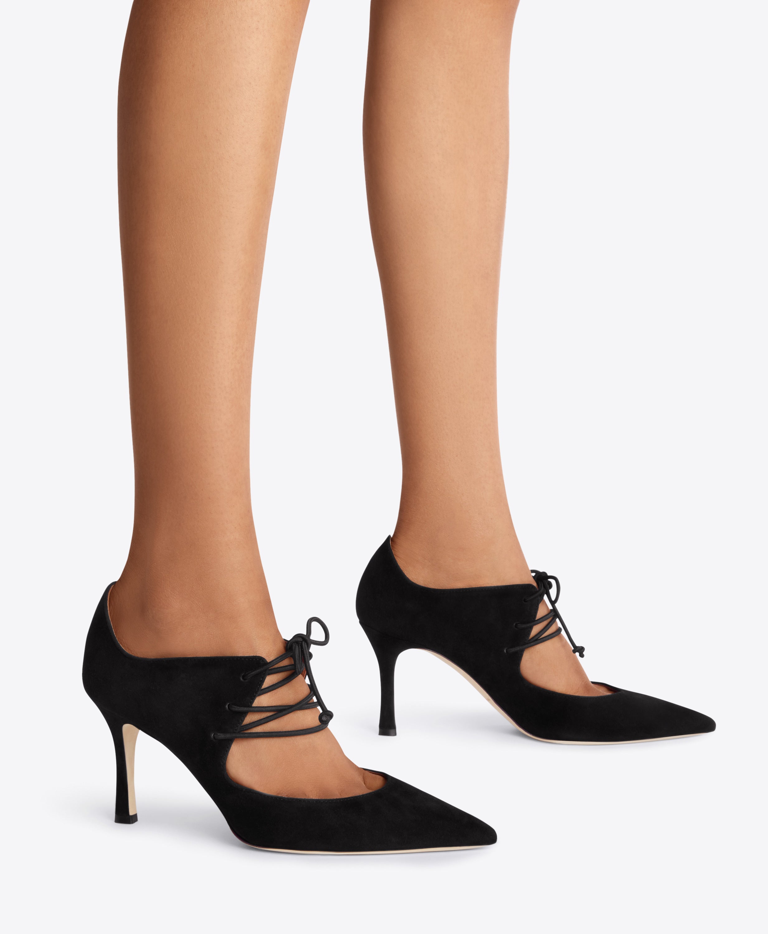The Parker Faux Suede Lace Up Heel in Black • Impressions Online Boutique