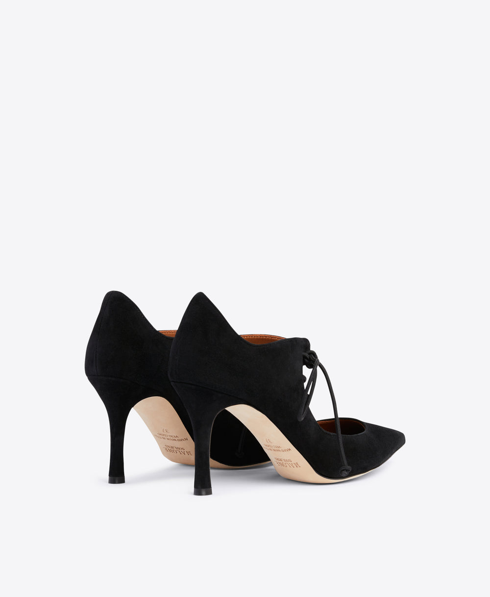 Black Suede Lace-up Pump - Pointed Toe on Flared Stiletto | Malone Souliers