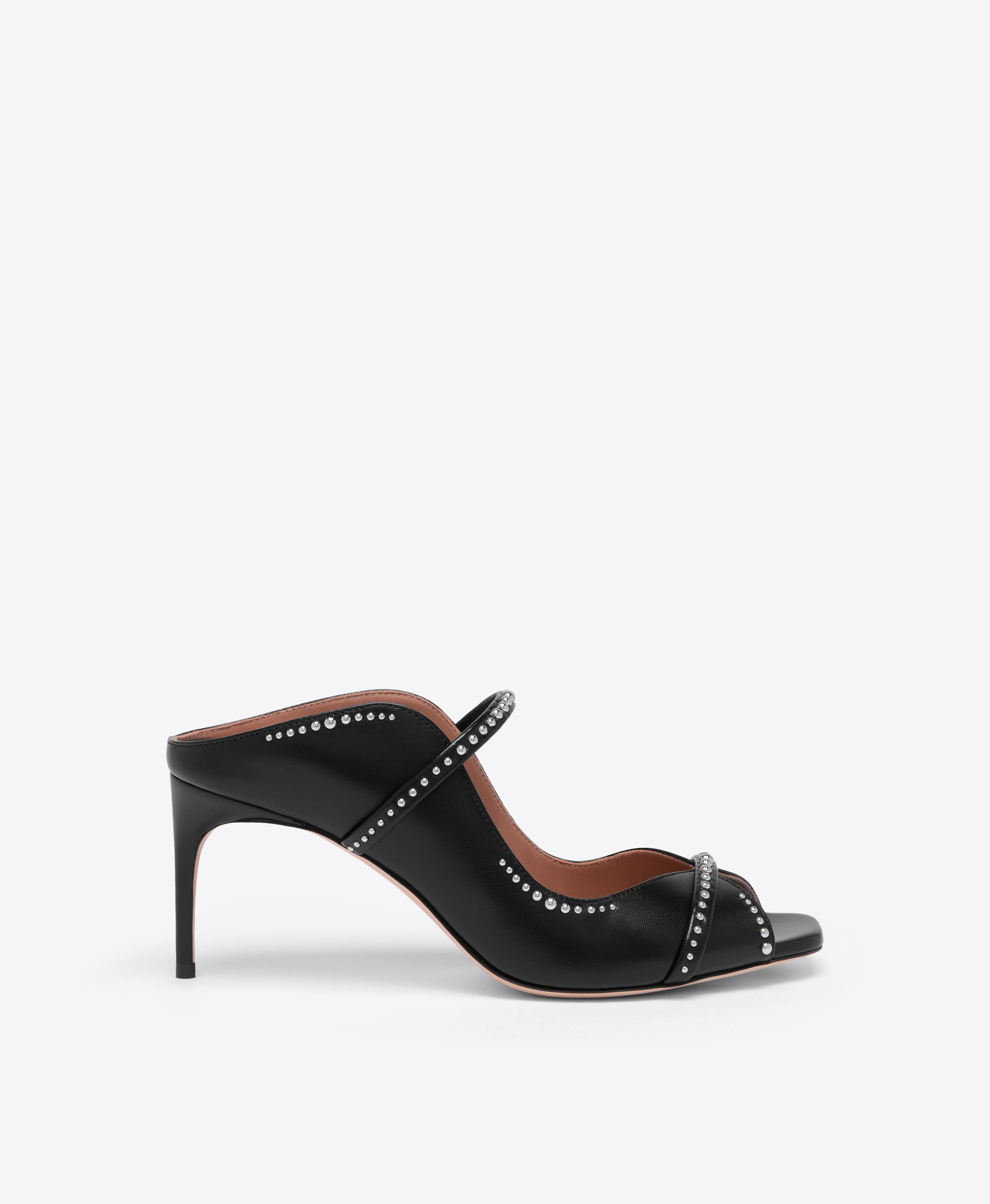 Noah 70 Black Studded Leather Heeled Sandals Malone Souliers
