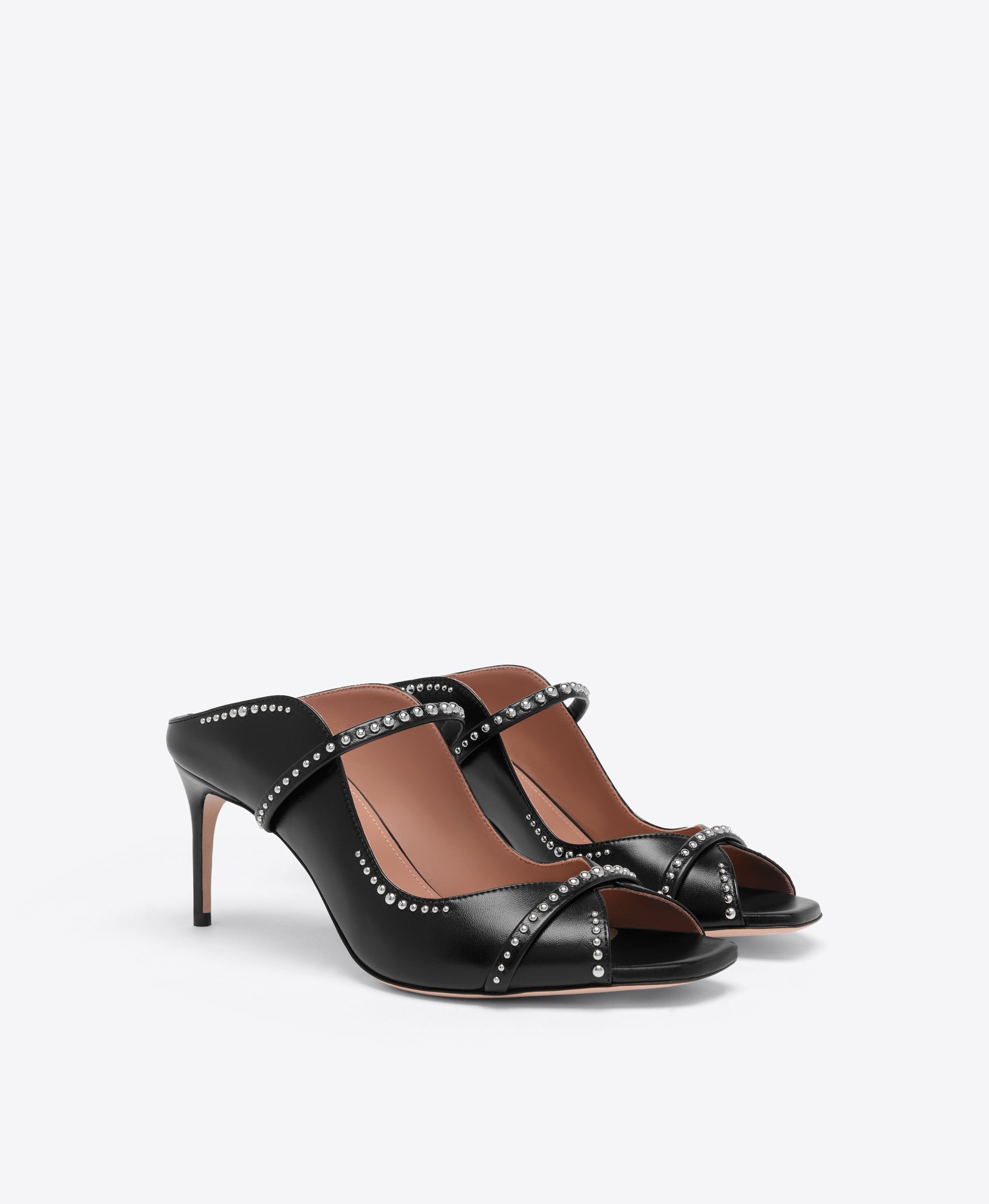 Noah 70 Black Studded Leather Heeled Sandals Malone Souliers