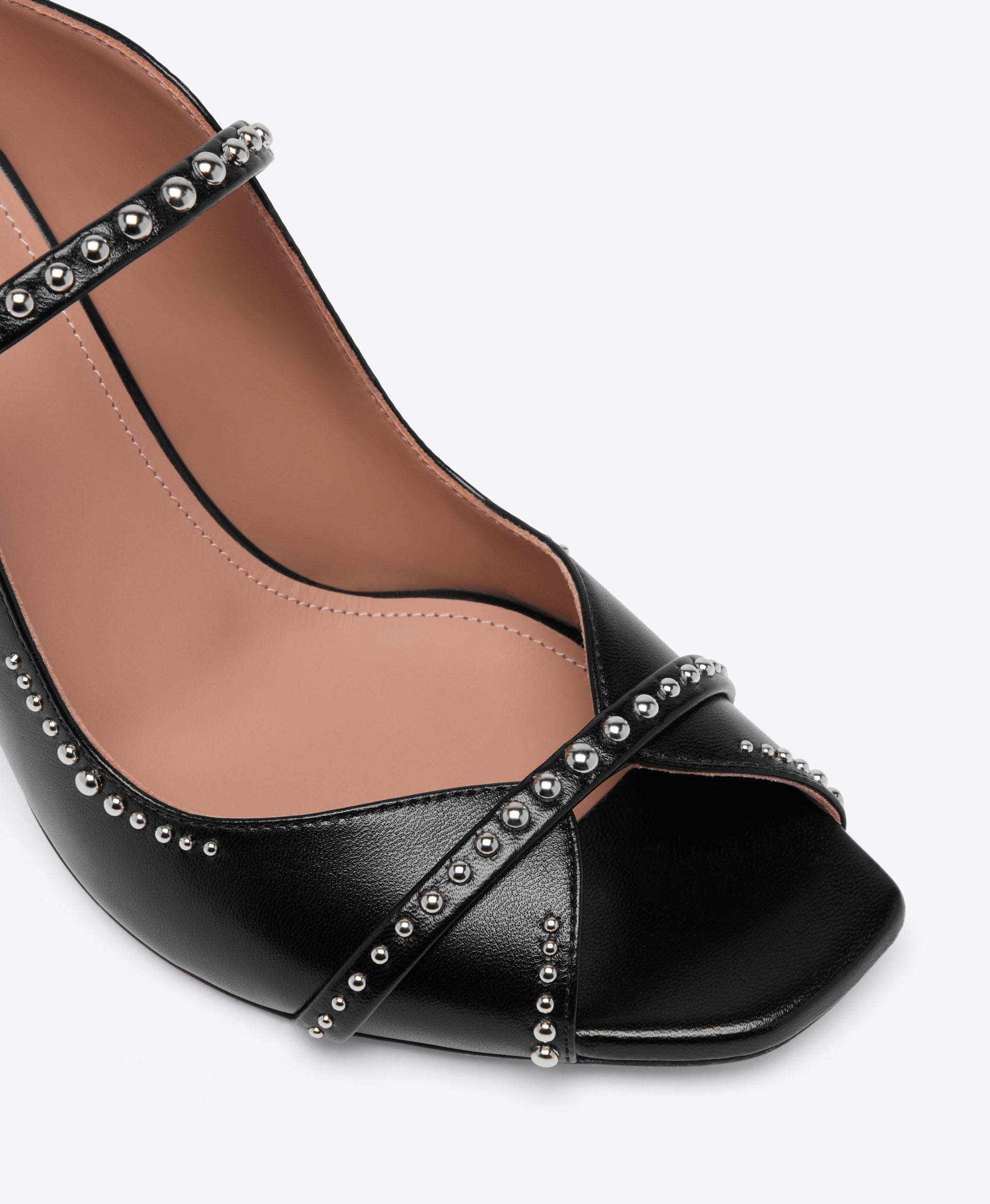 Noah 70 Black Studded Leather Heeled Sandals Malone Souliers