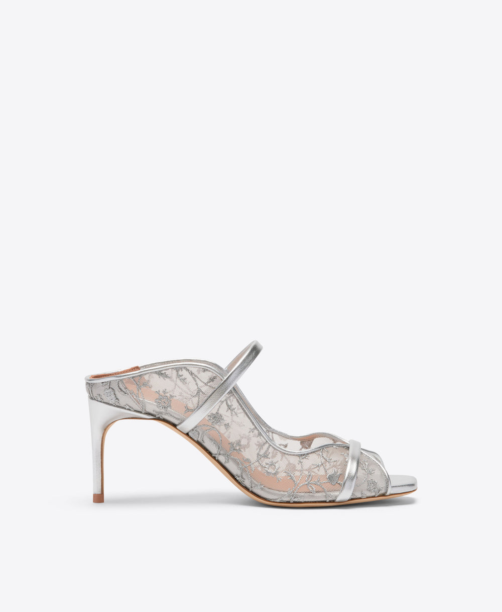 Malone Souliers Noah 70 Silver Embroidered Mesh Heeled Sandals Ramadan Exclusive