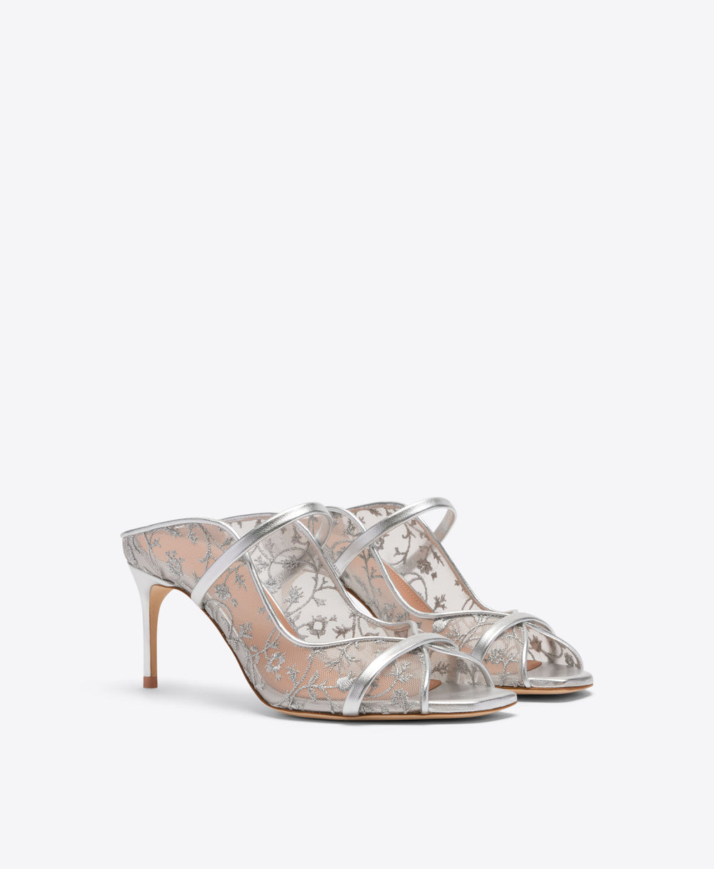 Malone Souliers Noah 70 Silver Embroidered Mesh Heeled Sandals Ramadan Exclusive
