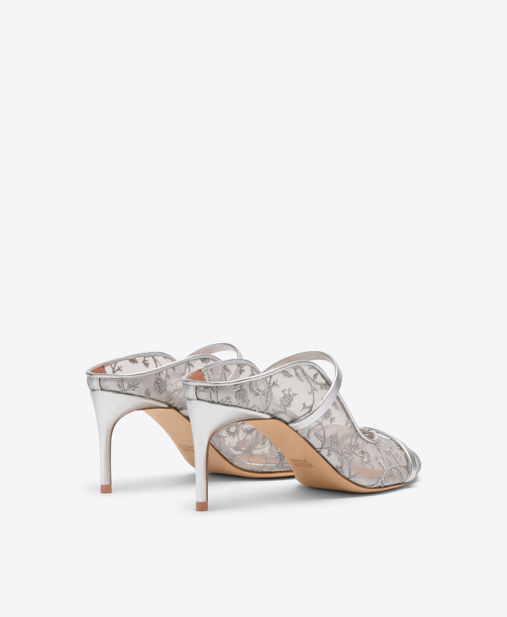Malone Souliers Noah 70 Silver Embroidered Mesh Heeled Sandals Ramadan Exclusive