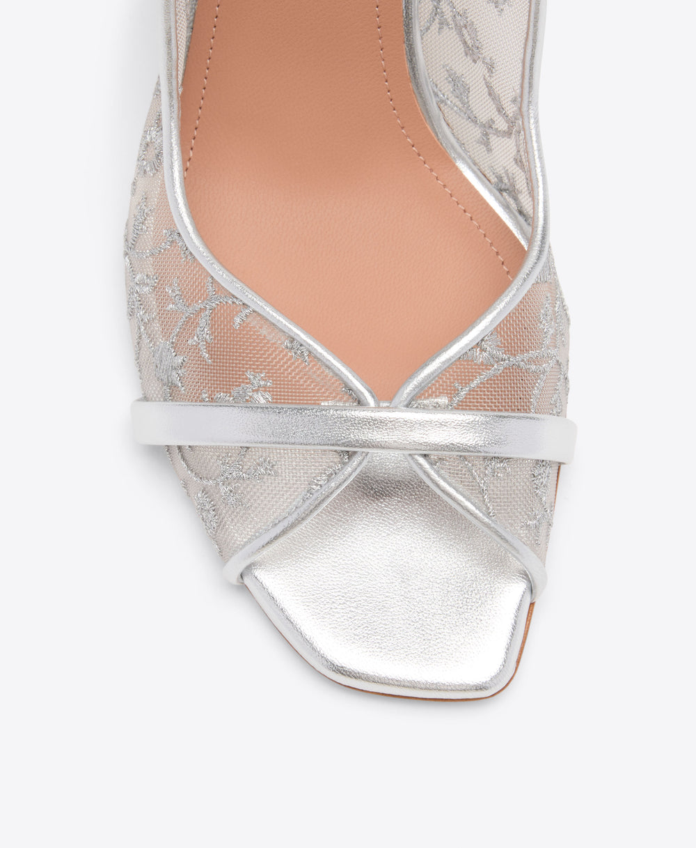 Malone Souliers Noah 70 Silver Embroidered Mesh Heeled Sandals Ramadan Exclusive
