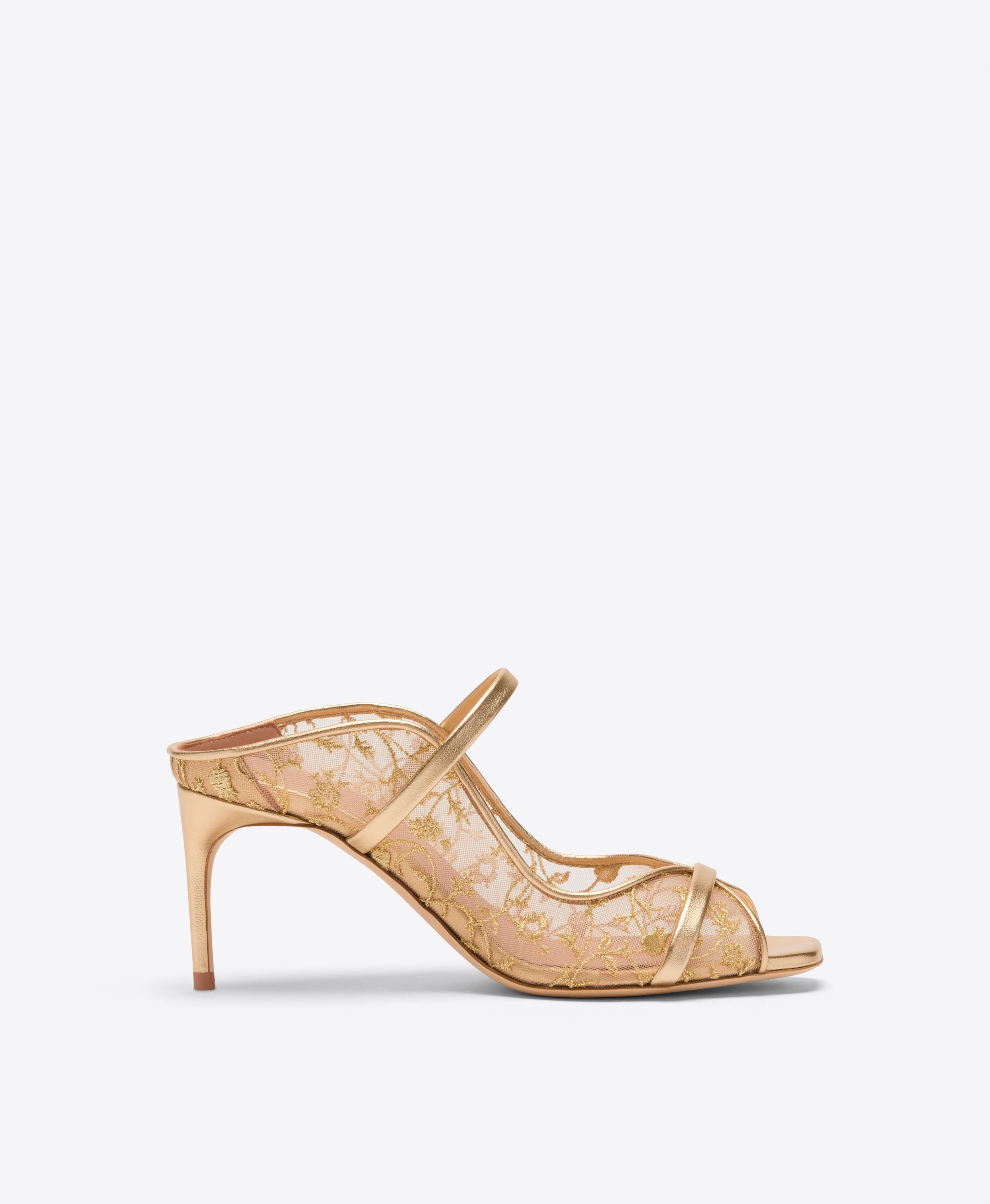 Malone Souliers|Maureen 85 Gold Embroidered Mesh Heeled Mules