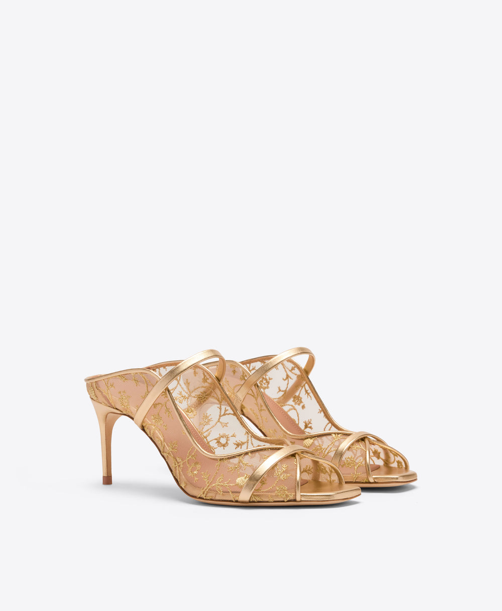 Malone Souliers Noah 70 Gold Embroidered Mesh Heeled Sandals Ramadan Exclusive