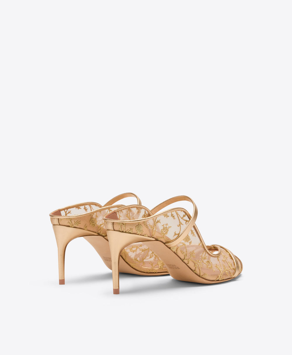 Malone Souliers Noah 70 Gold Embroidered Mesh Heeled Sandals Ramadan Exclusive