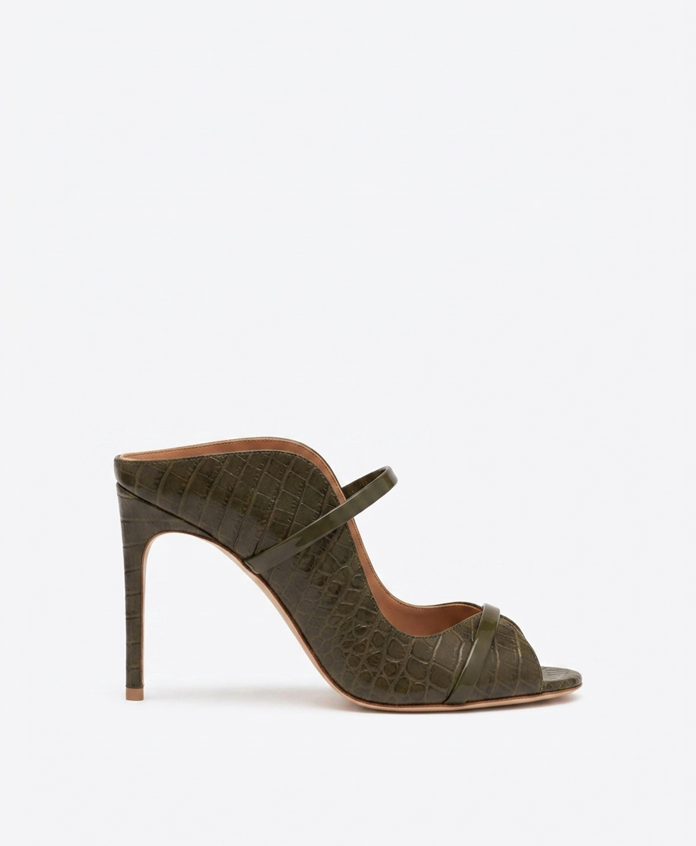 Noah 90 Dark Green Croc-Embossed Leather Sandals | Malone Souliers