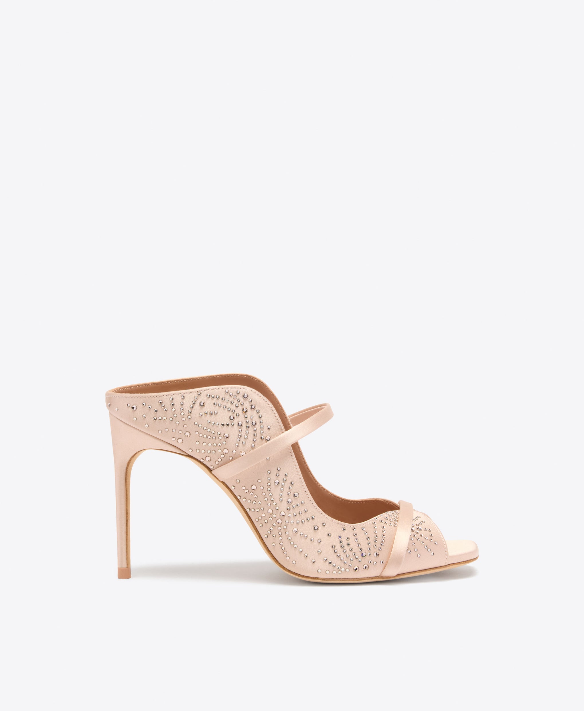 Noah 90 Champagne Pink Crystal Embellished Satin Heeled Sandals Malone Souliers