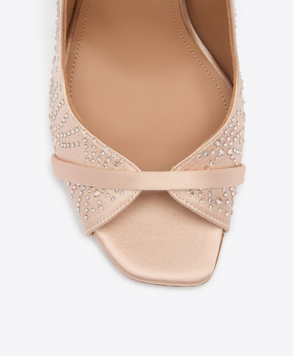 Noah 90 Champagne Pink Crystal Embellished Satin Heeled Sandals Malone Souliers