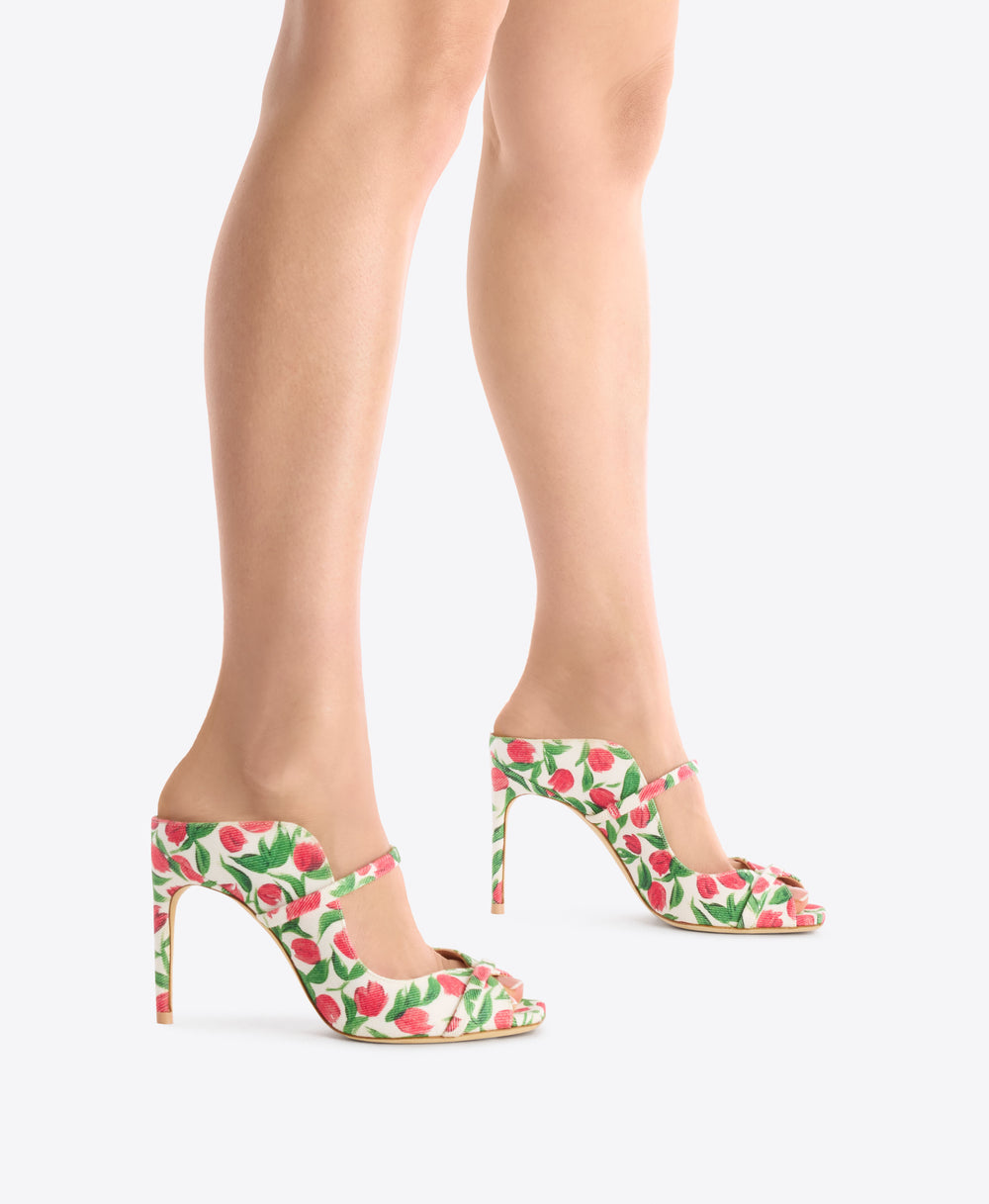 Noah 90 Red Tulip Print Canvas Heeled Sandals Malone Souliers