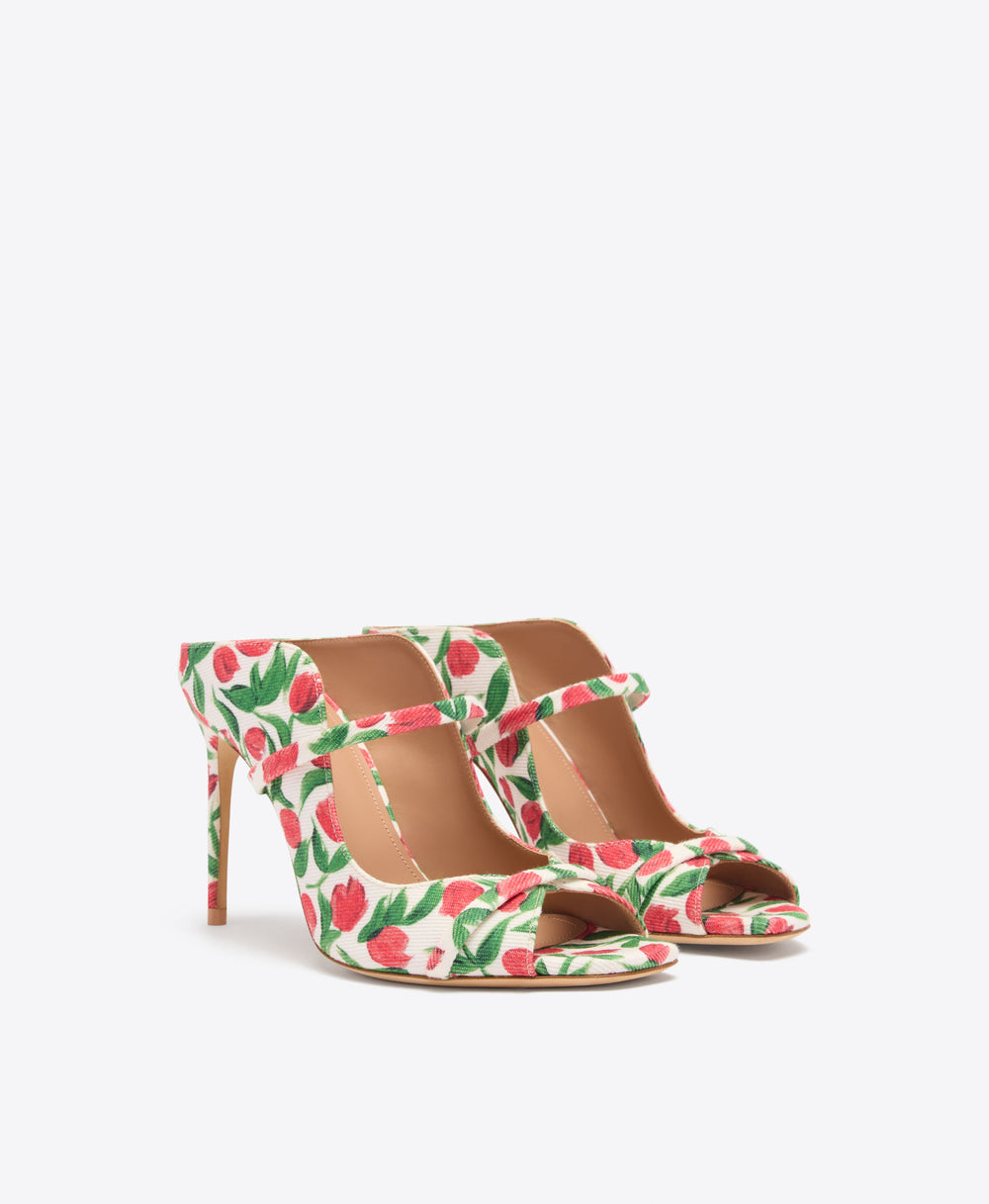 Noah 90 Red Tulip Print Canvas Heeled Sandals Malone Souliers