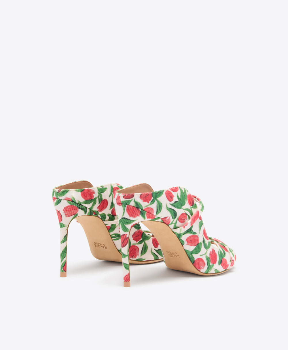 Noah 90 Red Tulip Print Canvas Heeled Sandals Malone Souliers
