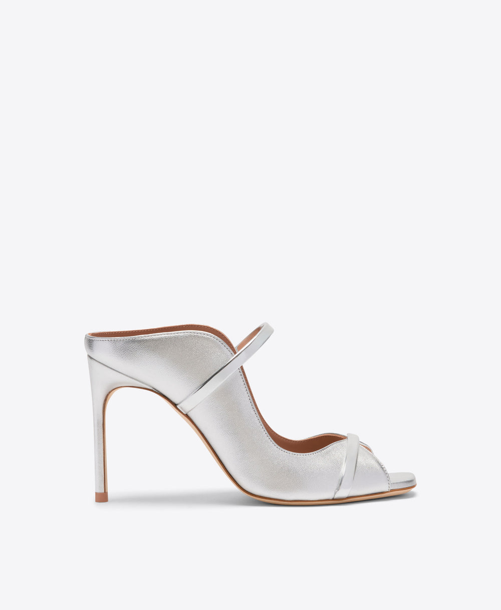 Malone Souliers Noah 90 Silver Metallic Leather Heeled Sandals