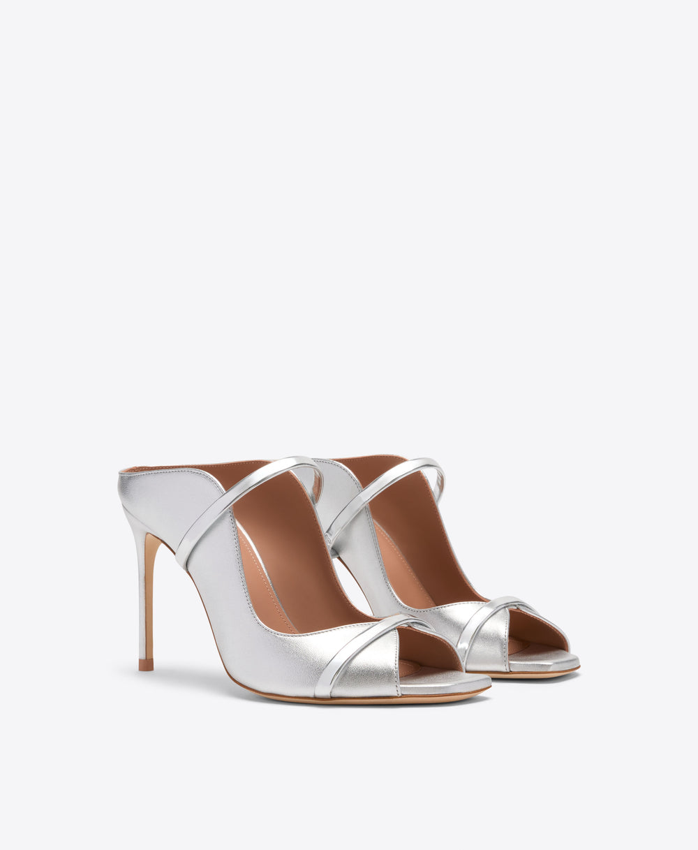Malone Souliers Noah 90 Silver Metallic Leather Heeled Sandals