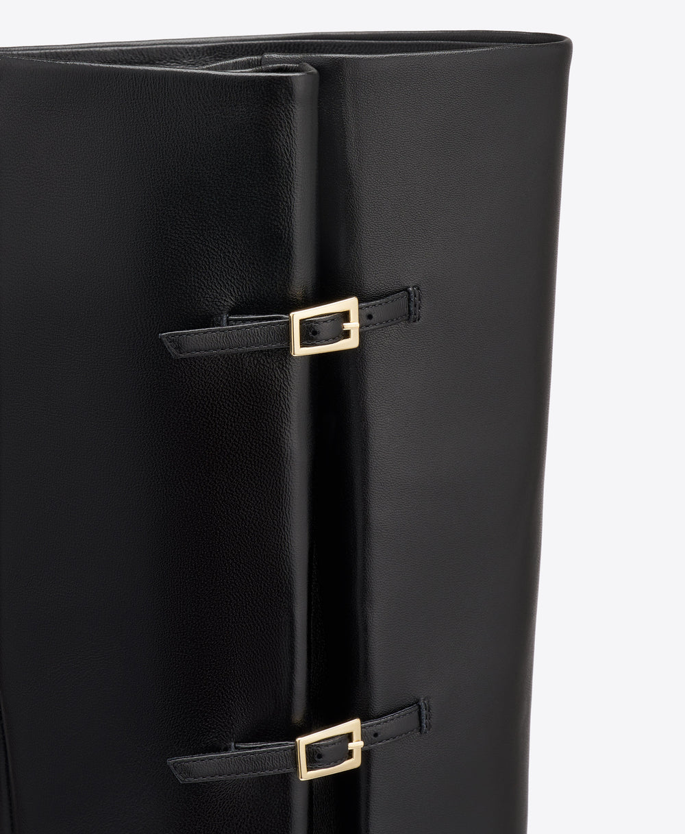 Nolan 70 Black Leather Tall Boots with Block Heel Malone Souliers