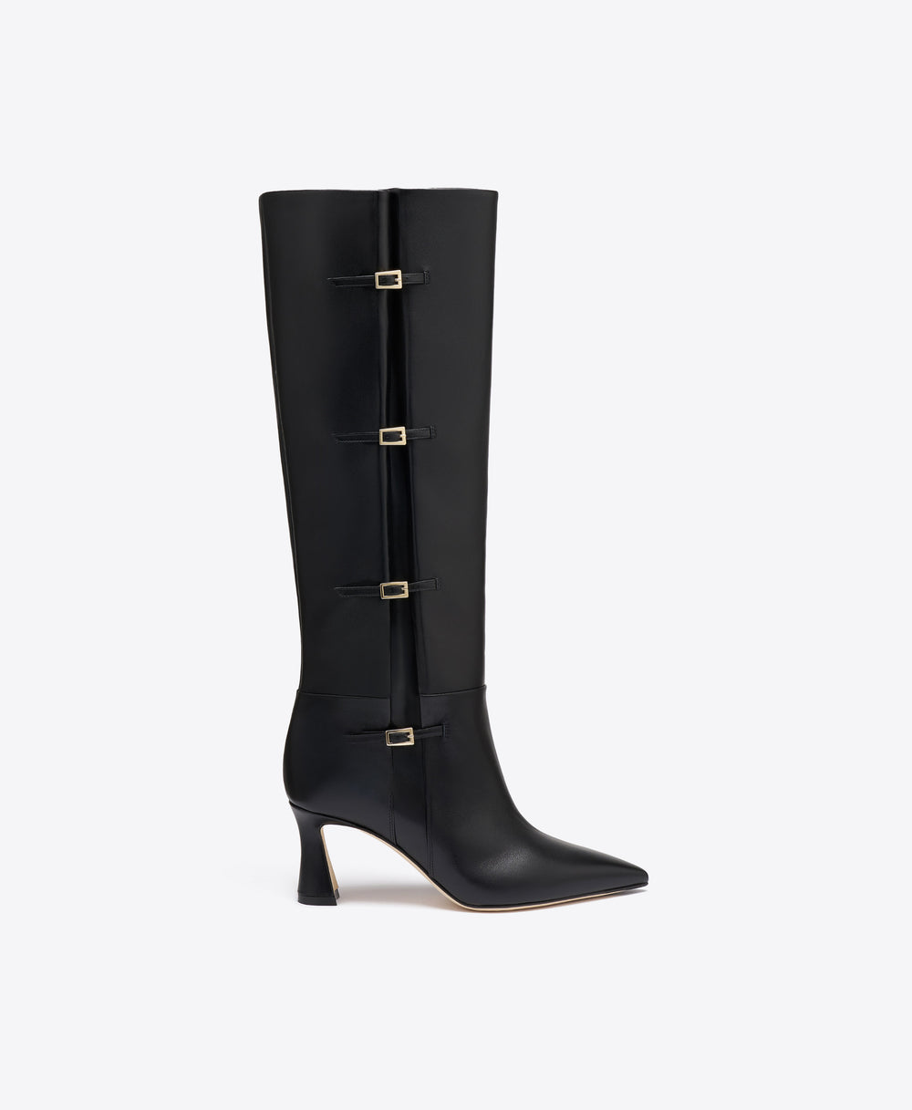 Nolan 70 Black Leather Tall Boots with Block Heel Malone Souliers