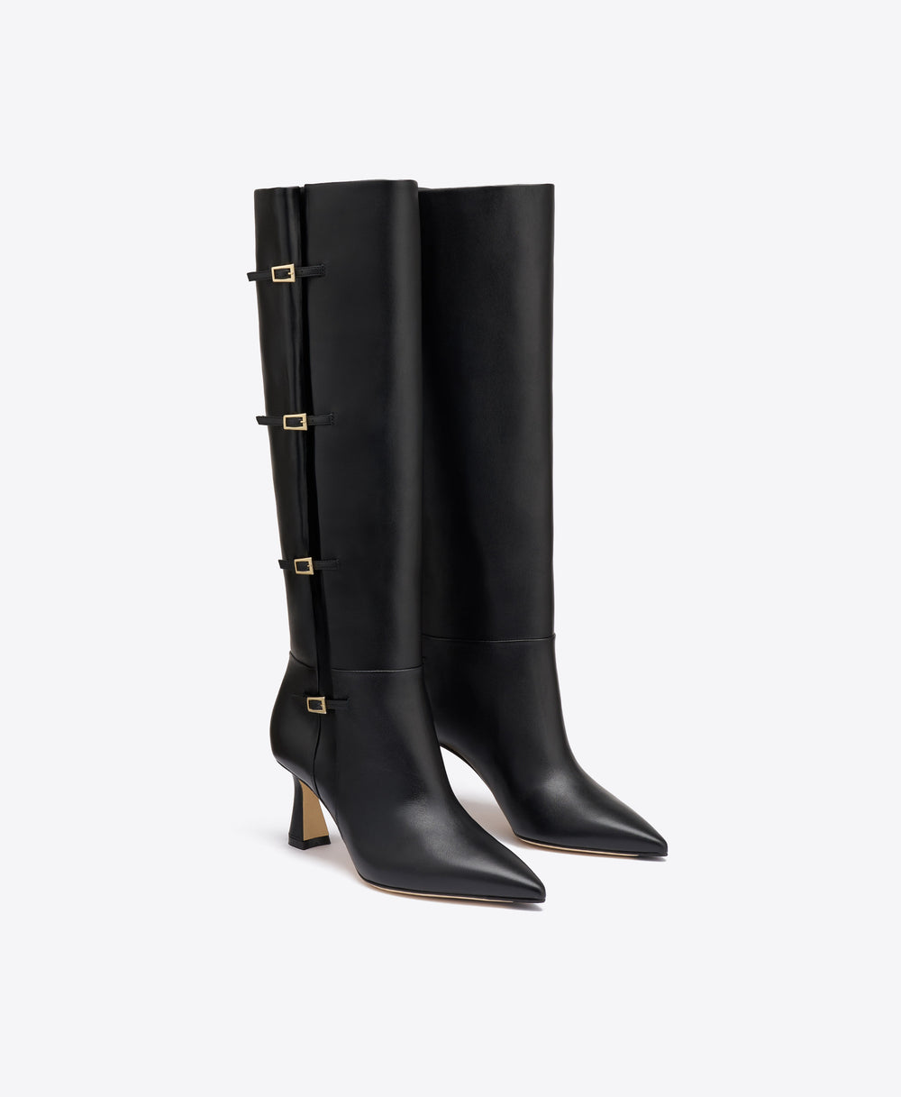 Nolan 70 Black Leather Tall Boots with Block Heel Malone Souliers
