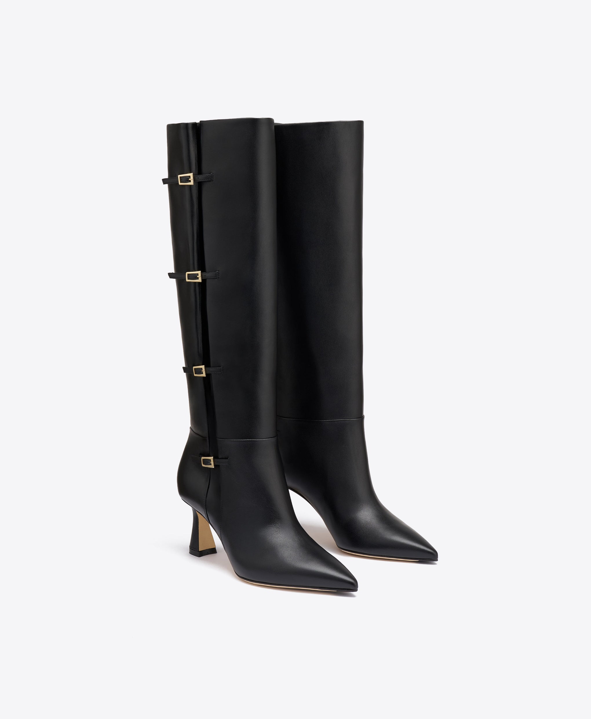 Nolan 70 Black Leather Tall Boots with Block Heel Malone Souliers