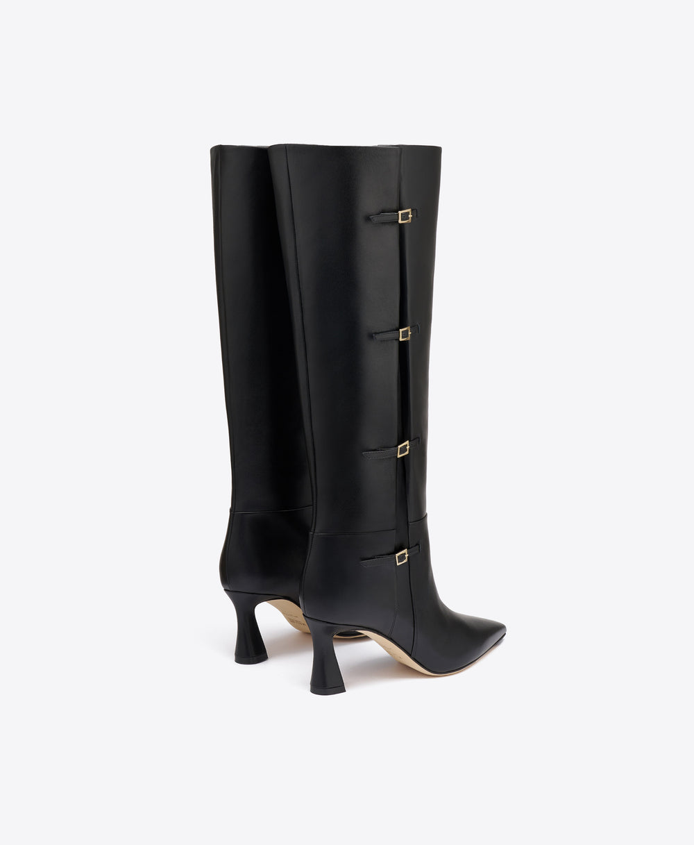 Nolan 70 Black Leather Tall Boots with Block Heel Malone Souliers