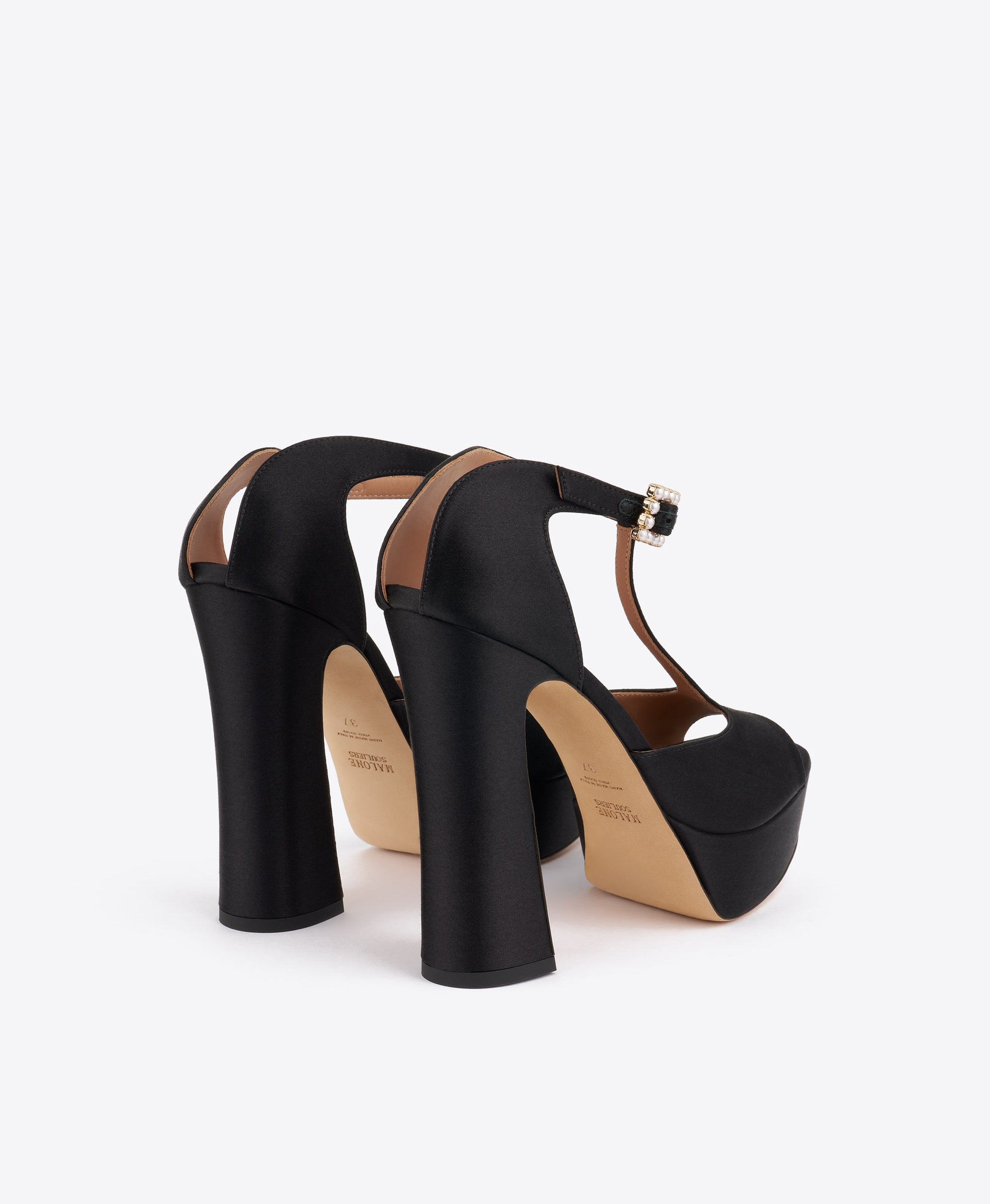 Nomi 125 Black Satin Platforms Sandals