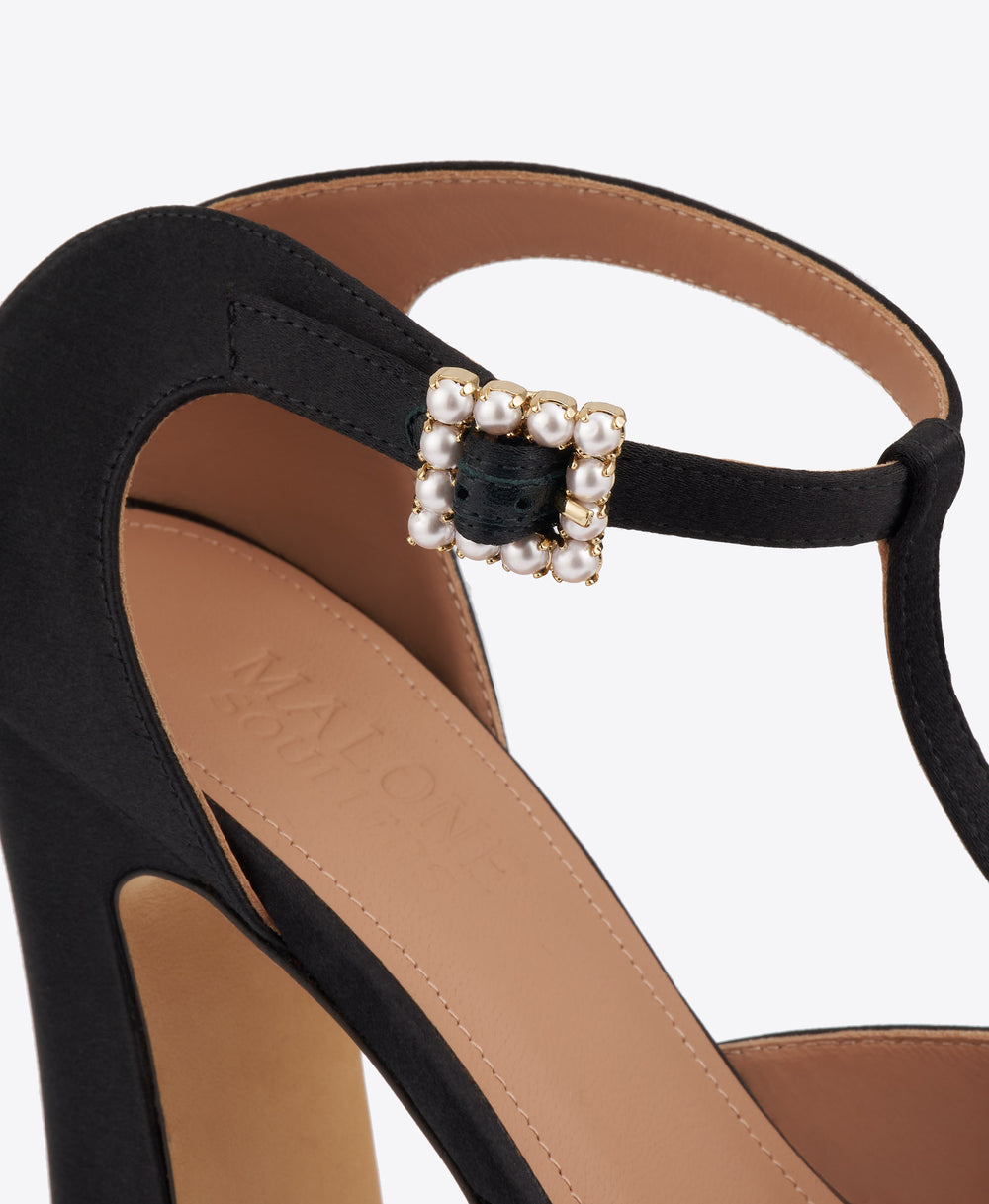 Nomi 125 Black Satin Platforms Sandals