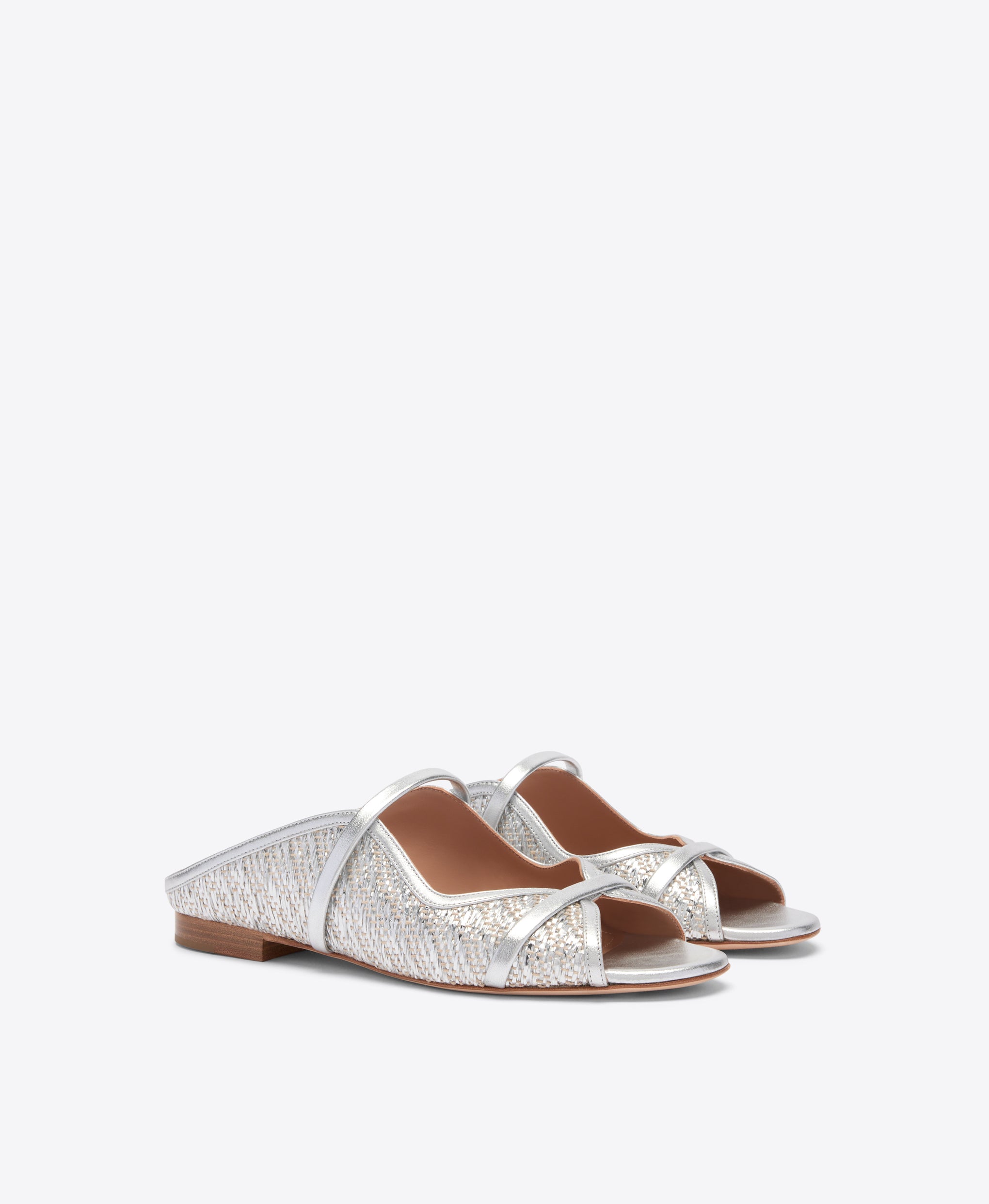 Norah Silver Metallic Raffia Flat Sandals Malone Souliers