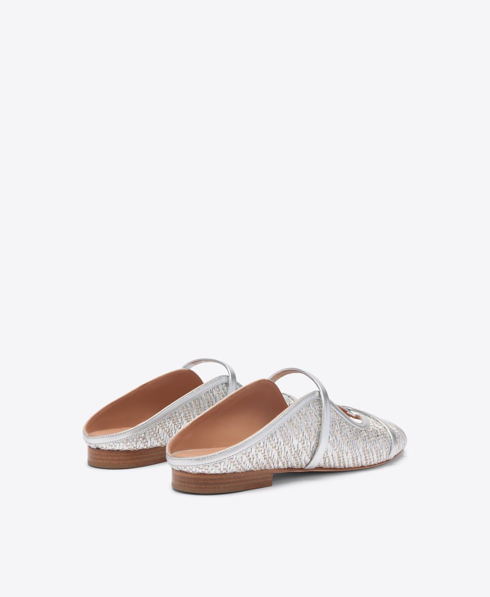 Norah Silver Metallic Raffia Flat Sandals Malone Souliers