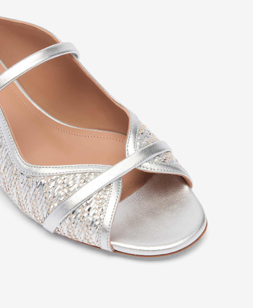 Norah Silver Metallic Raffia Flat Sandals Malone Souliers
