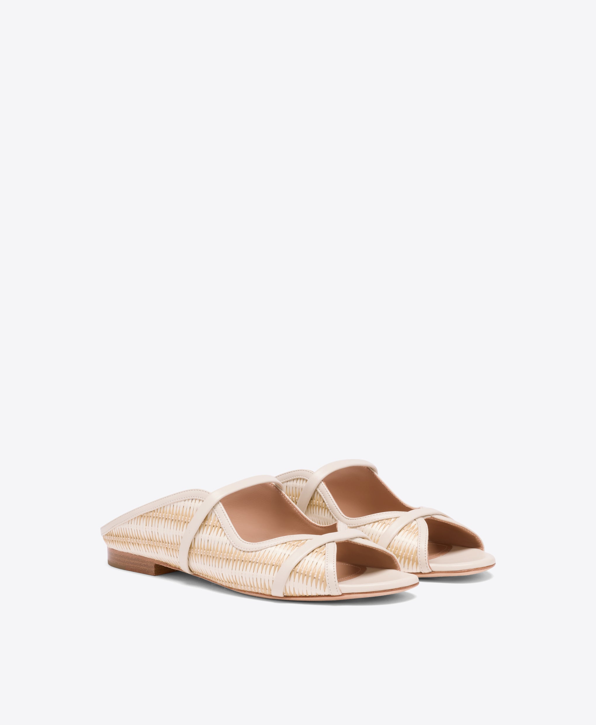 Norah White Stripe Raffia Flat Sandals Malone Souliers