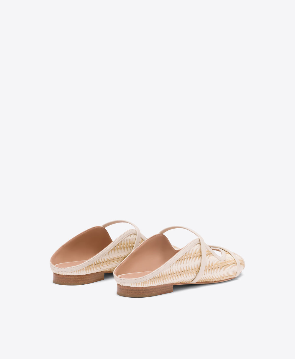 Norah White Stripe Raffia Flat Sandals Malone Souliers