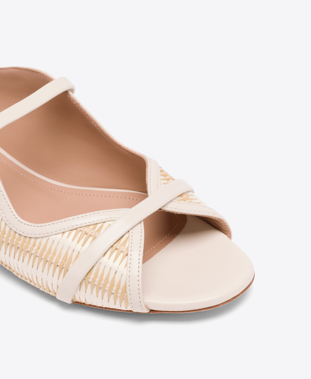 Norah White Stripe Raffia Flat Sandals Malone Souliers