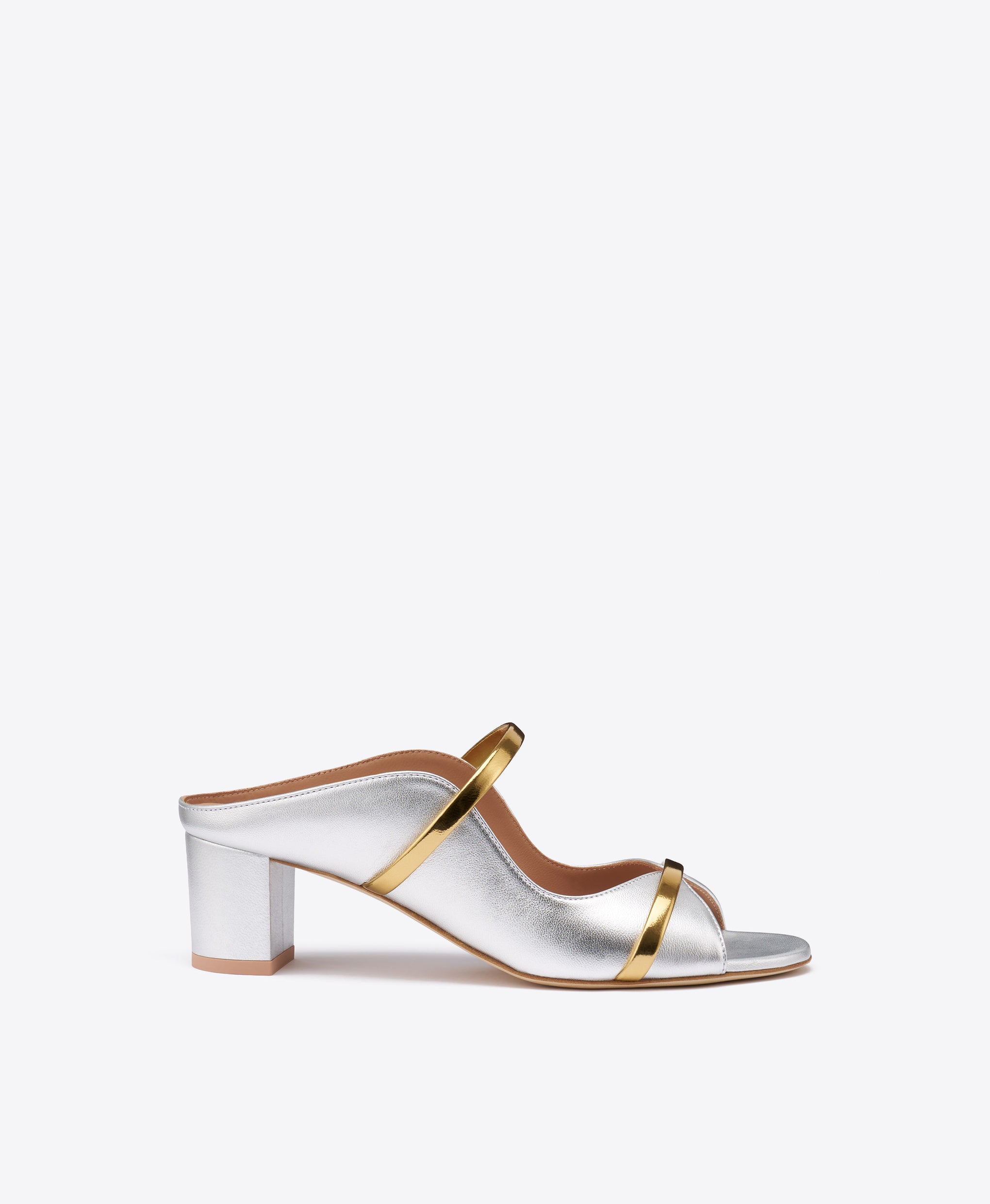 Norah 45 Silver & Gold Leather Sandals with Block Heel Malone Souliers
