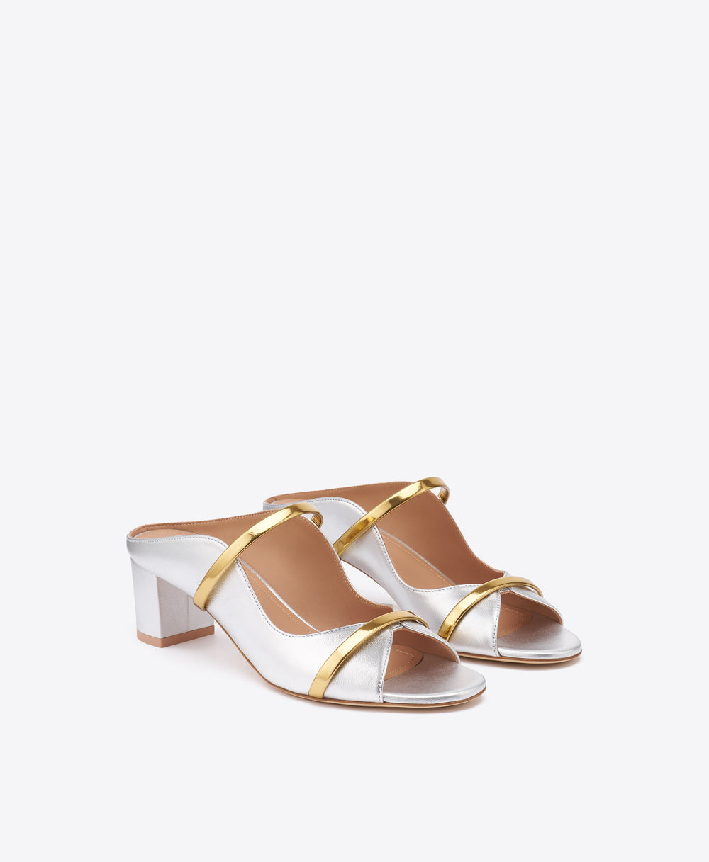 Norah 45 Silver & Gold Leather Sandals with Block Heel Malone Souliers