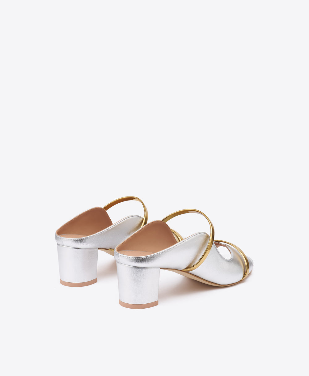 Norah 45 Silver & Gold Leather Sandals with Block Heel Malone Souliers
