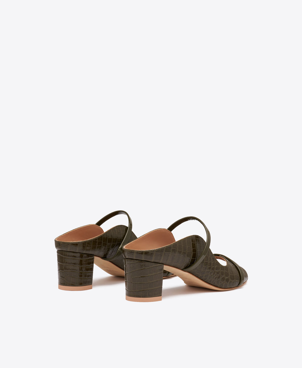 Norah 45 Dark Green Croc-Embossed Leather Sandals Malone Souliers