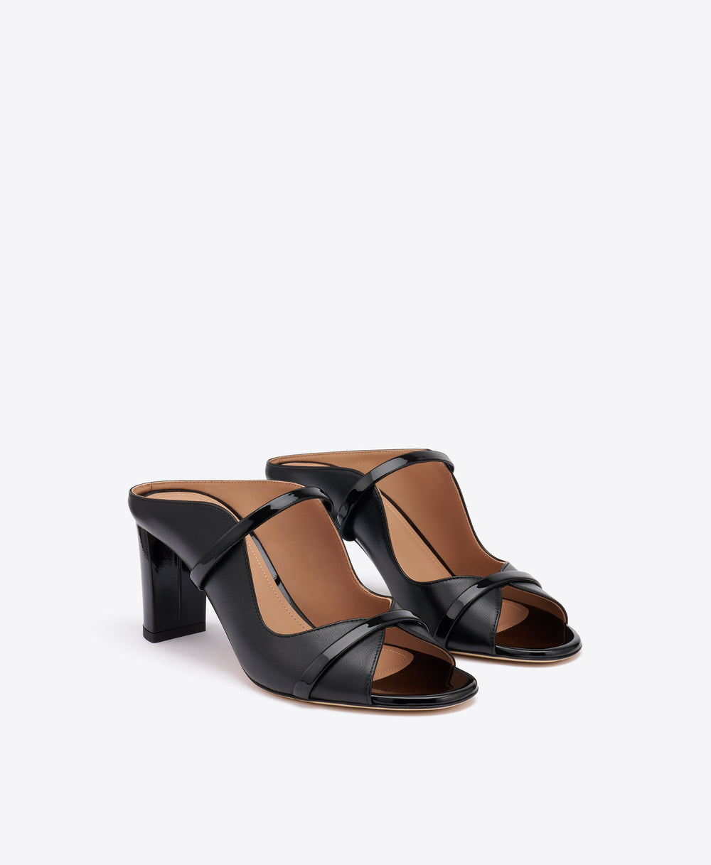 Norah 70 Black Leather Block Heel Sandals Malone Souliers