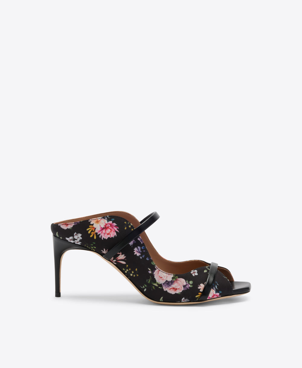 Noah 70 Black Floral Grosgrain Heeled Sandals Malone Souliers